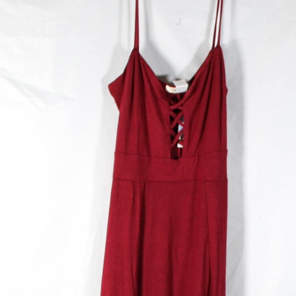 NWT Burgundy Cranberry Maxi Dress with Slits and Cross Stitch Cleavage - Picture 12 of 16